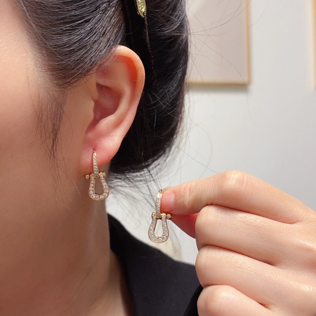 rose gold crystal rose Drop Earrings for men - product detail view