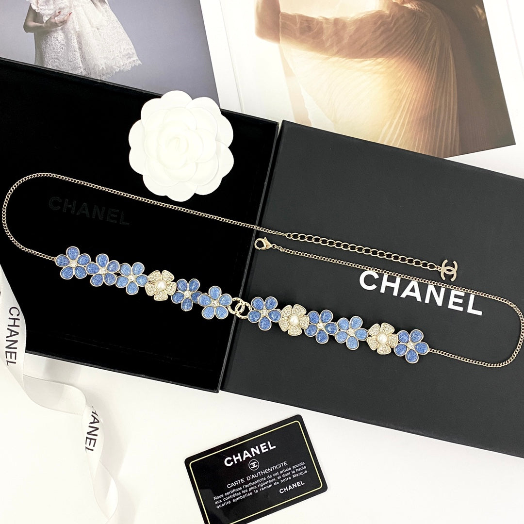 blue crystal floral Waist Chain for women - product detail view