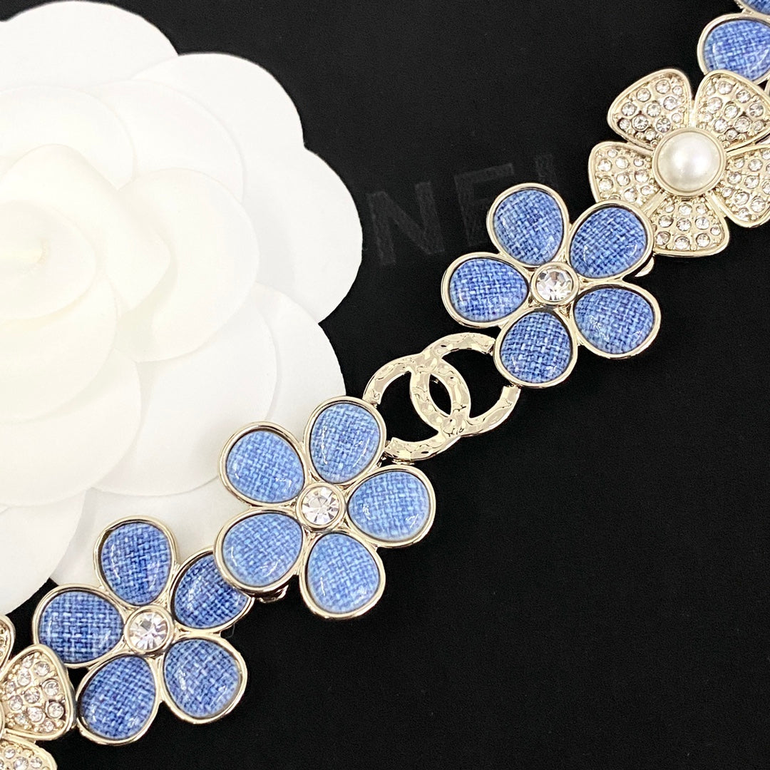 blue crystal floral Waist Chain for women - alternate angle view 2