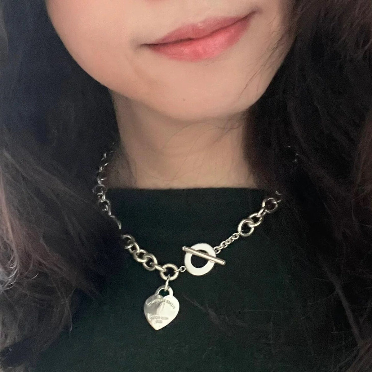 silver brass heart Necklace for women - alternate angle view 7