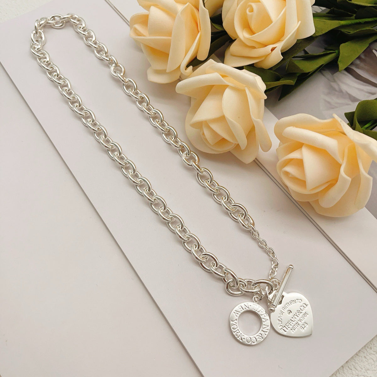 silver brass heart Necklace for women - alternate angle view 4