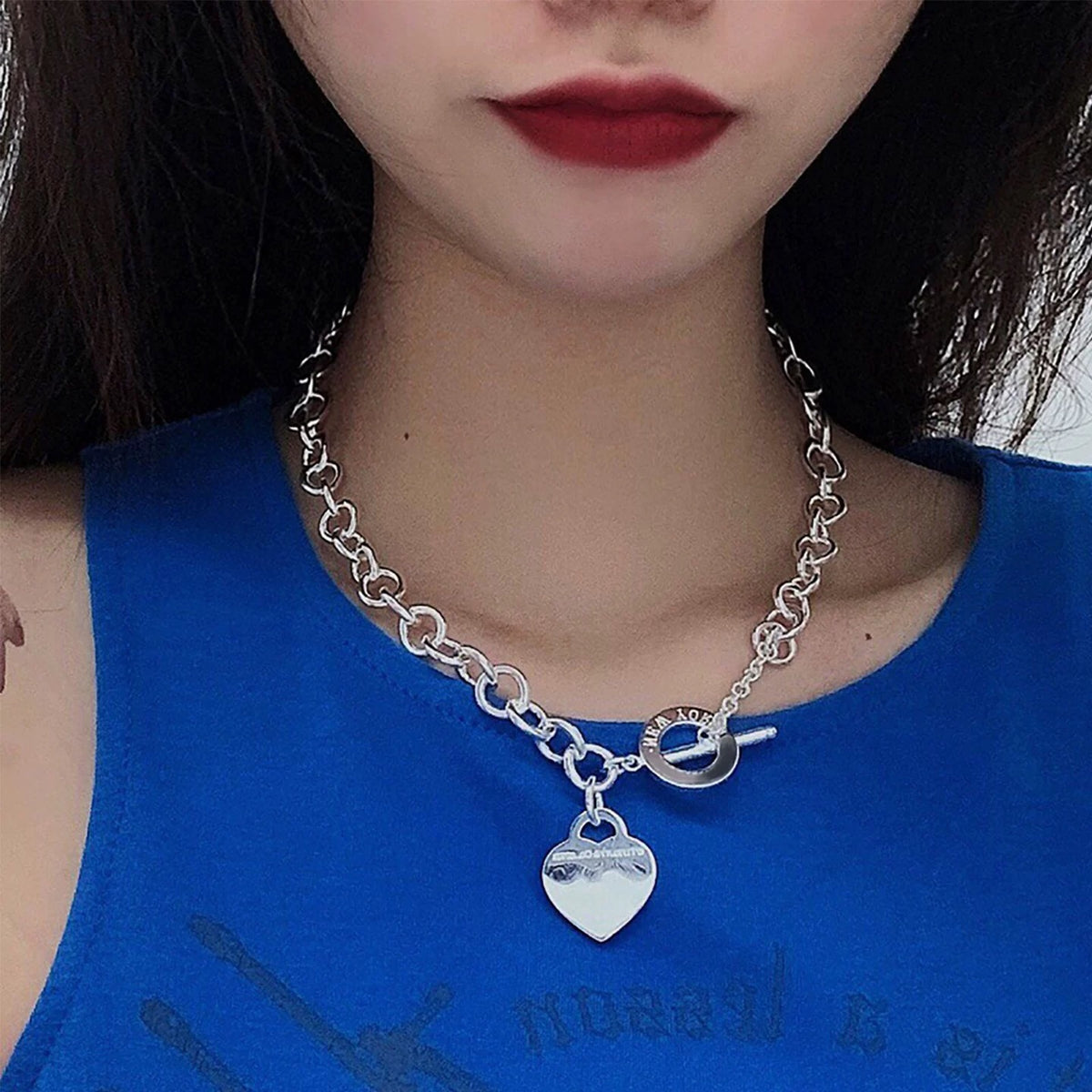 silver brass heart Necklace for women - alternate angle view 6