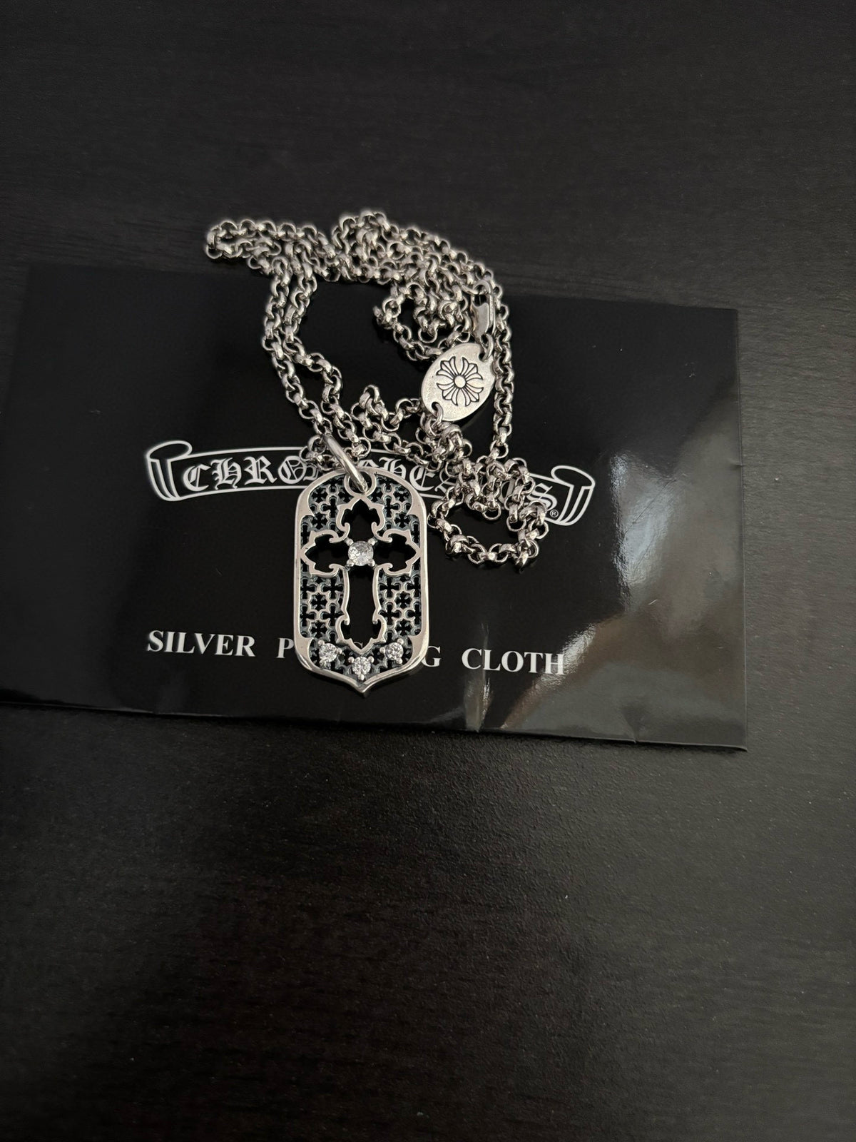 silver crystal vintage Necklace for men - alternate angle view 2