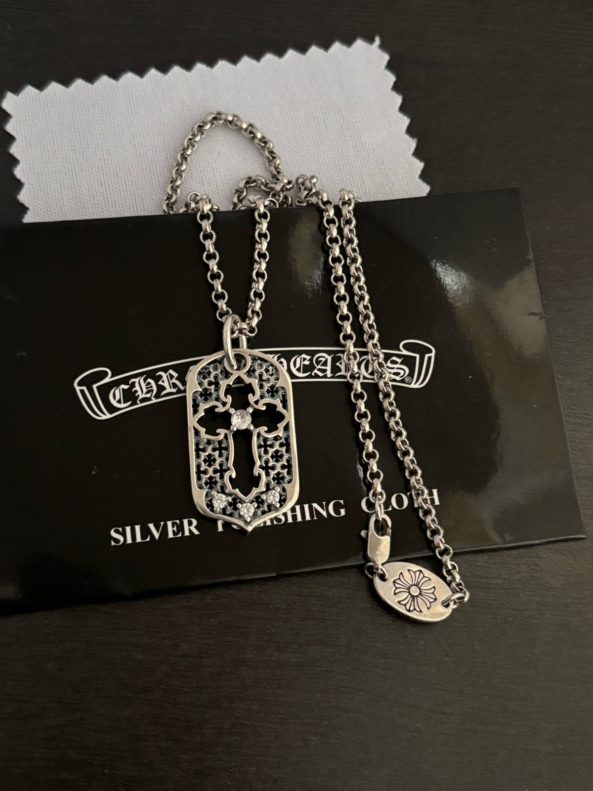 silver crystal vintage Necklace for men - alternate angle view 3