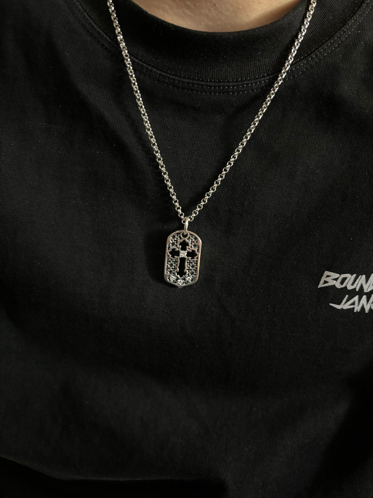 silver crystal vintage Necklace for men - alternate angle view 5