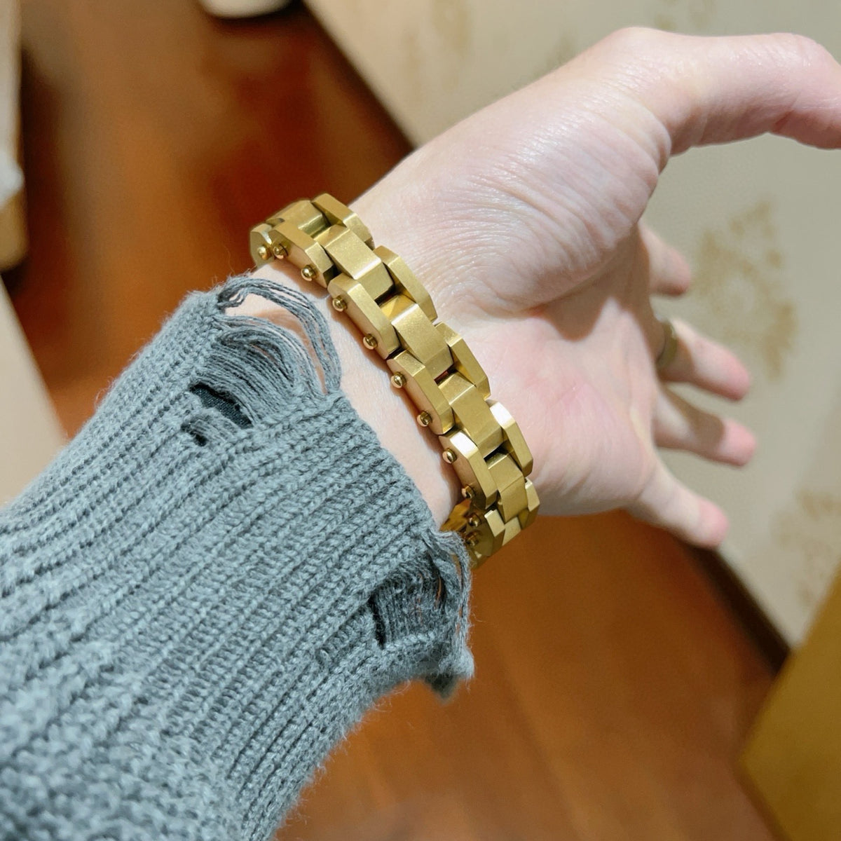 gold unique Bracelet for men - alternate angle view 4