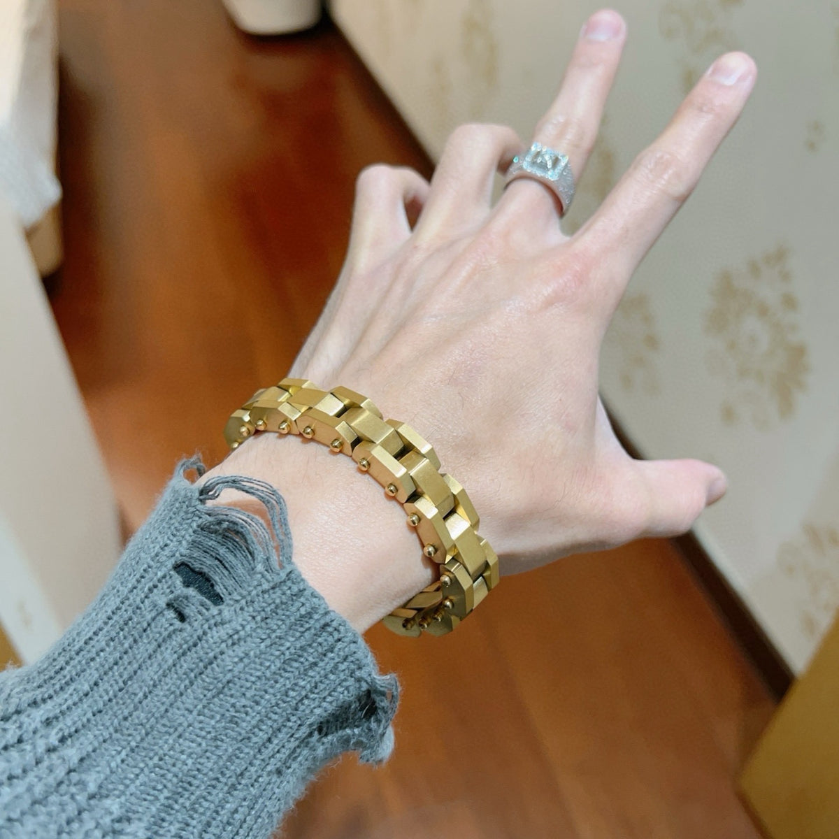 gold unique Bracelet for men - alternate angle view 7