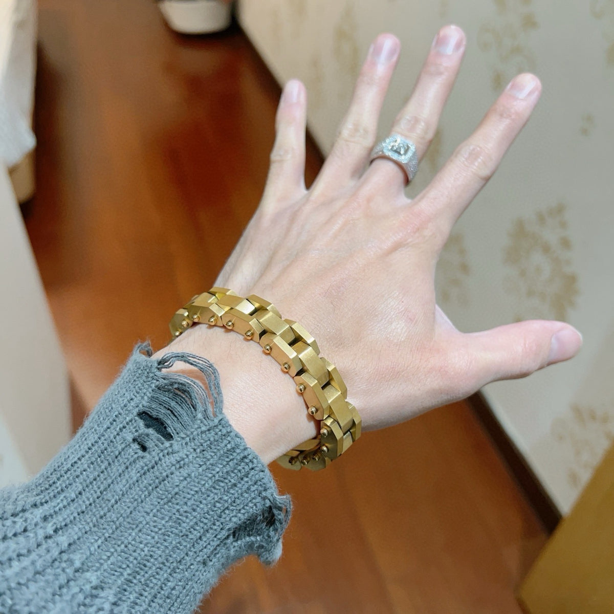 gold unique Bracelet for men - alternate angle view 3