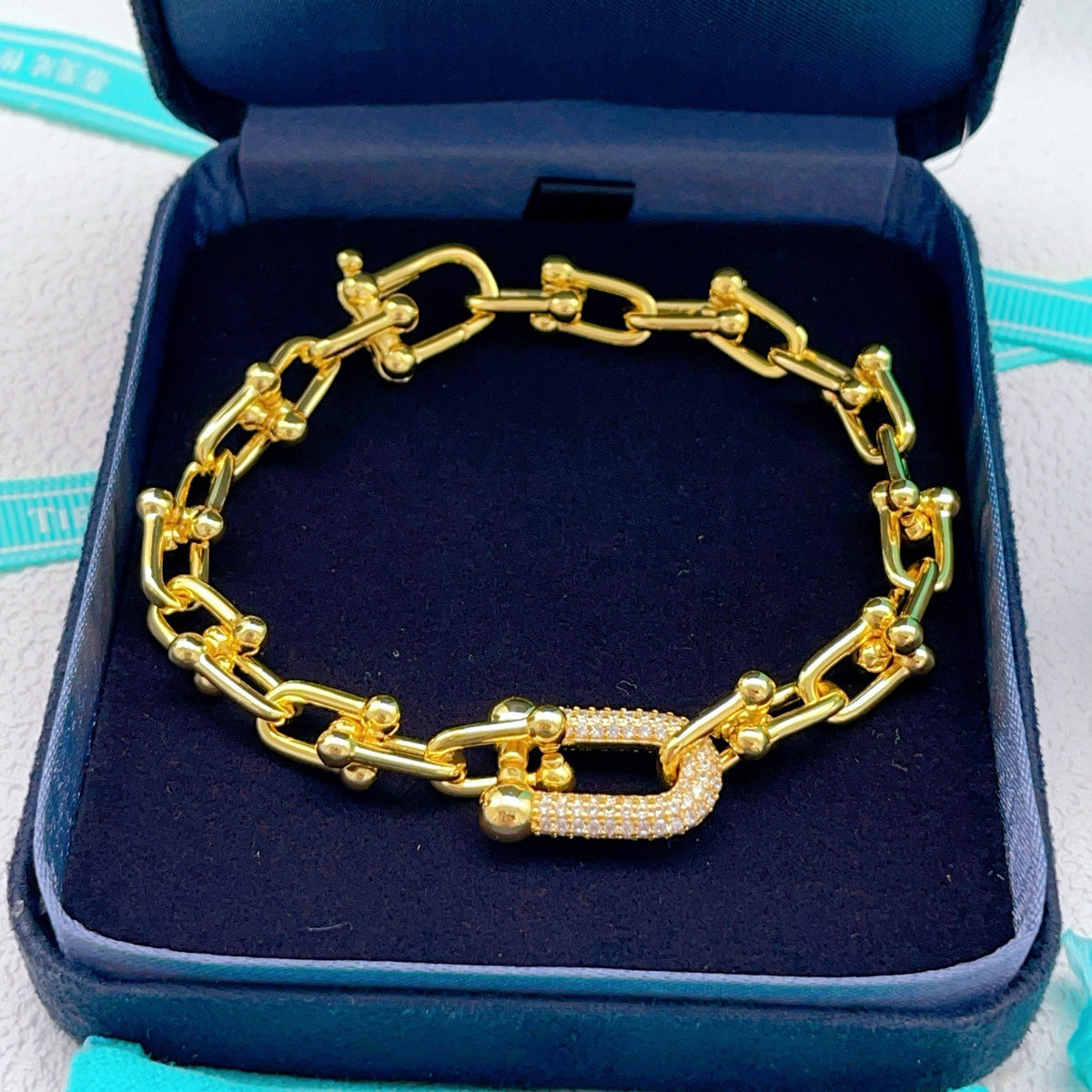 gold brass crystal inlaid Bracelet for women - product detail view