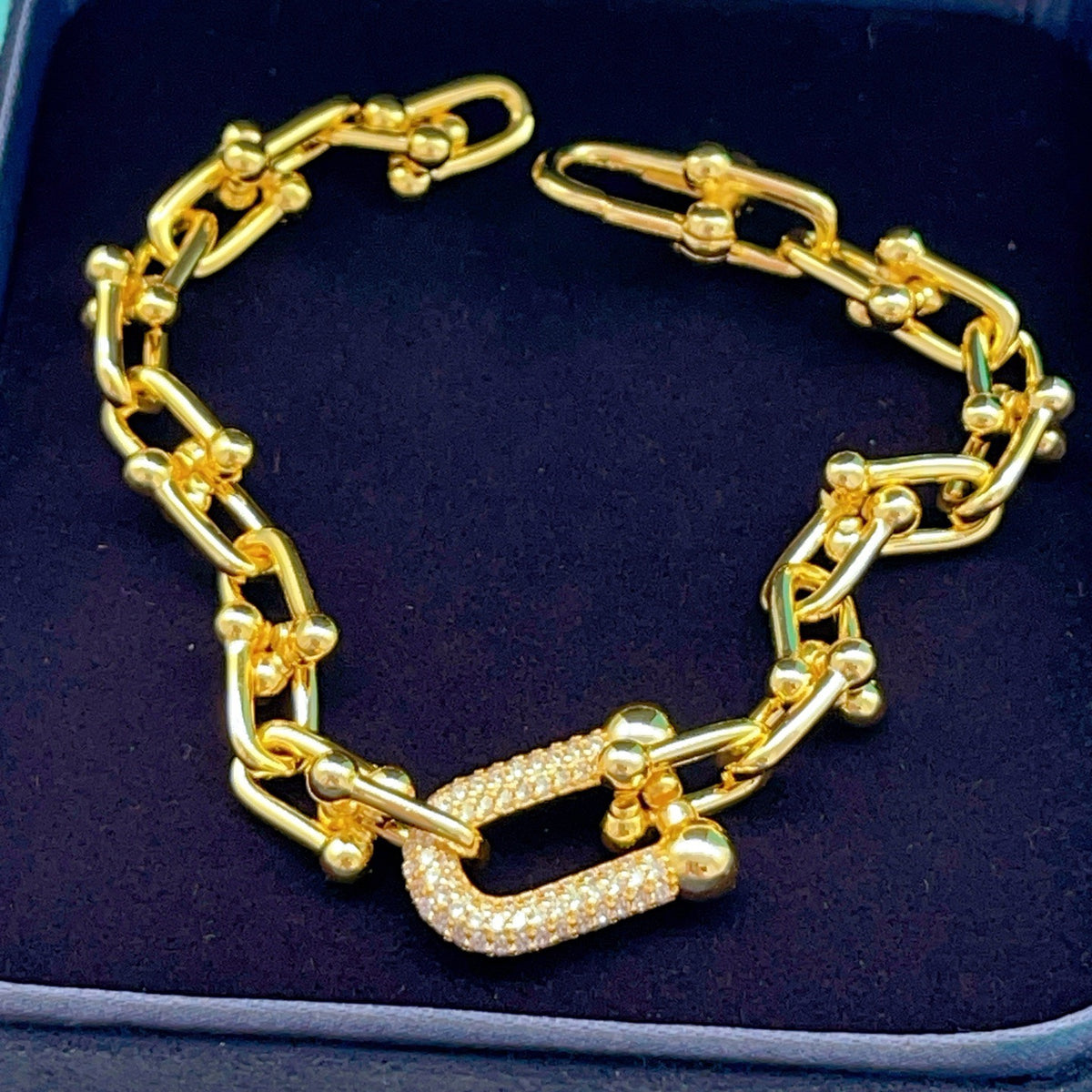 gold brass crystal inlaid Bracelet for women - alternate angle view 2