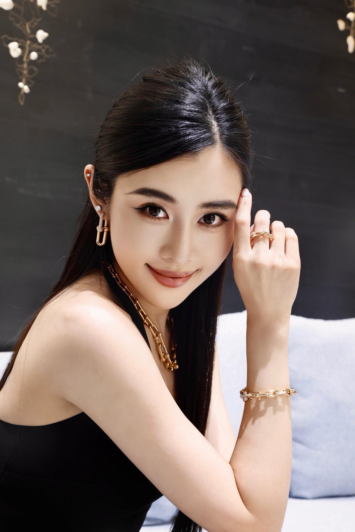 gold brass crystal inlaid Bracelet for women - alternate angle view 14