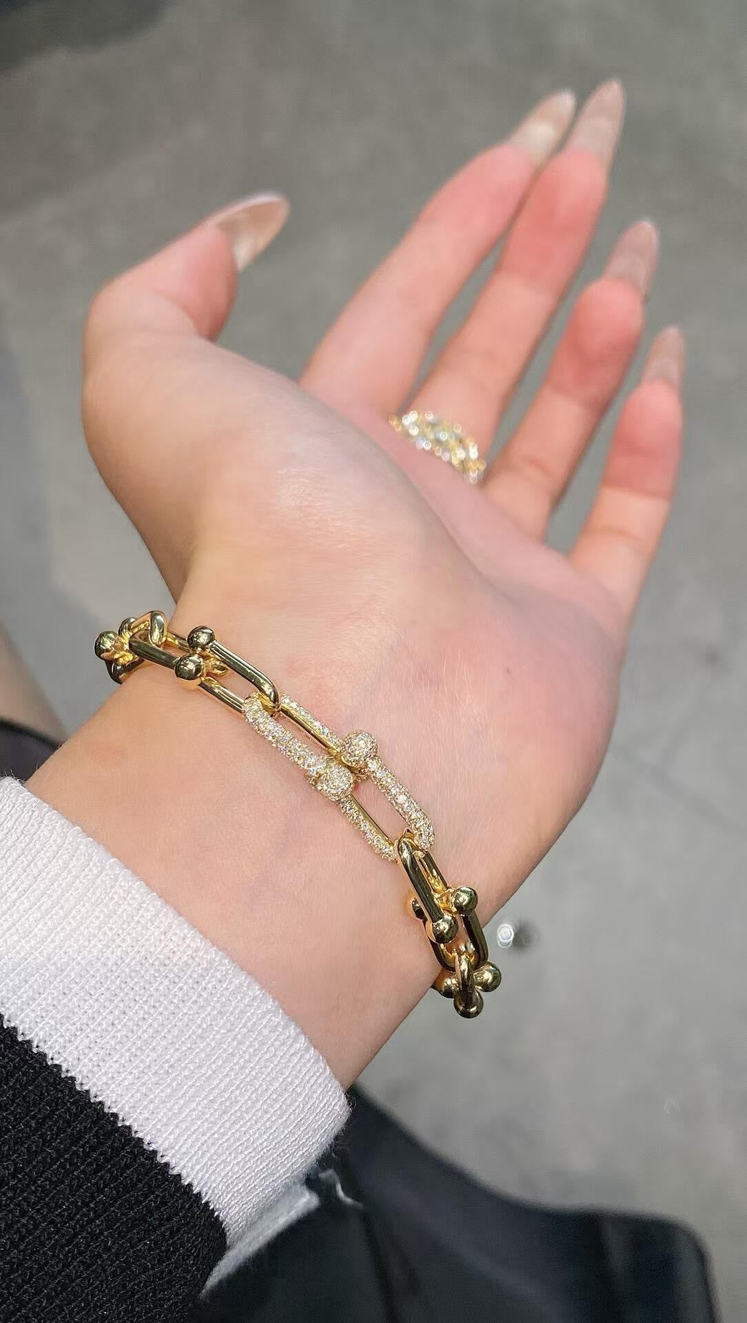 gold brass crystal inlaid Bracelet for women - alternate angle view 7