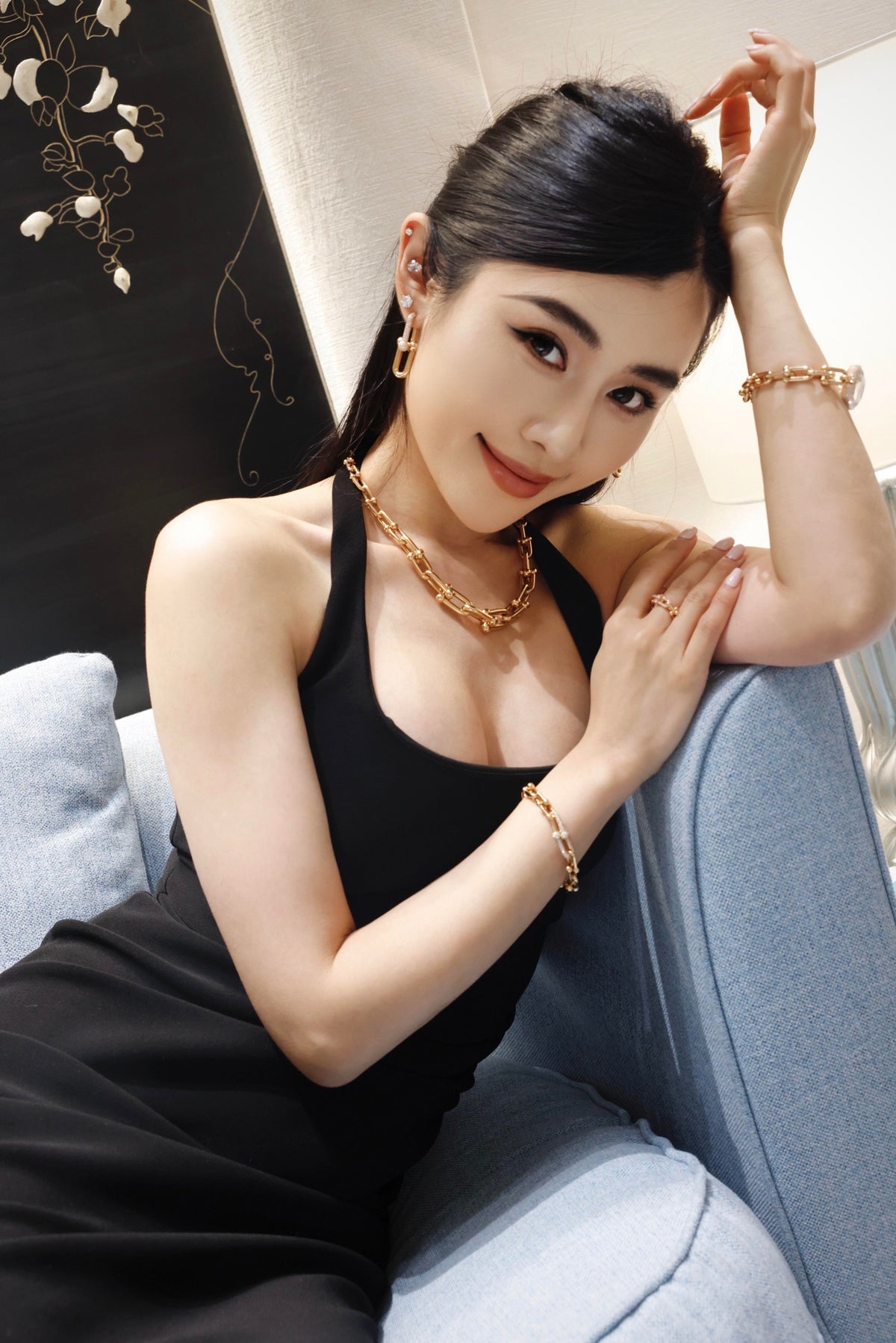 gold brass crystal inlaid Bracelet for women - alternate angle view 13