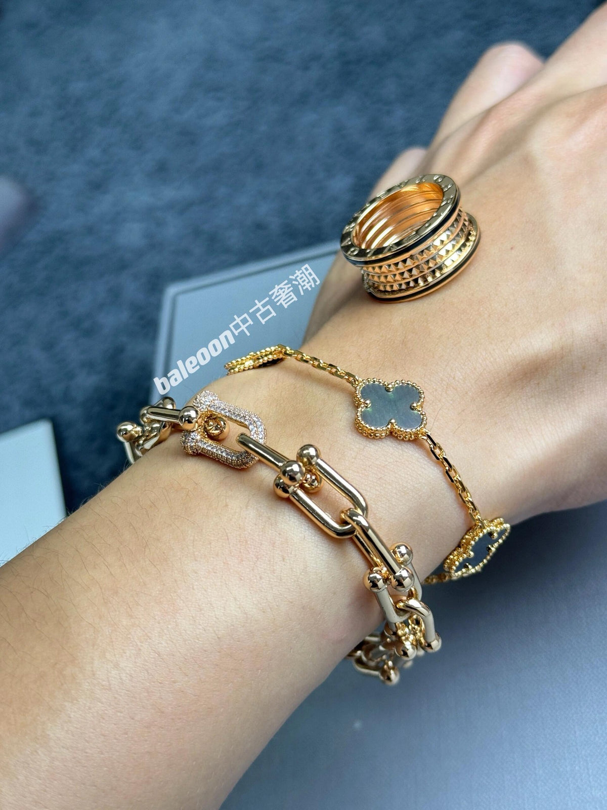 gold brass crystal inlaid Bracelet for women - alternate angle view 8