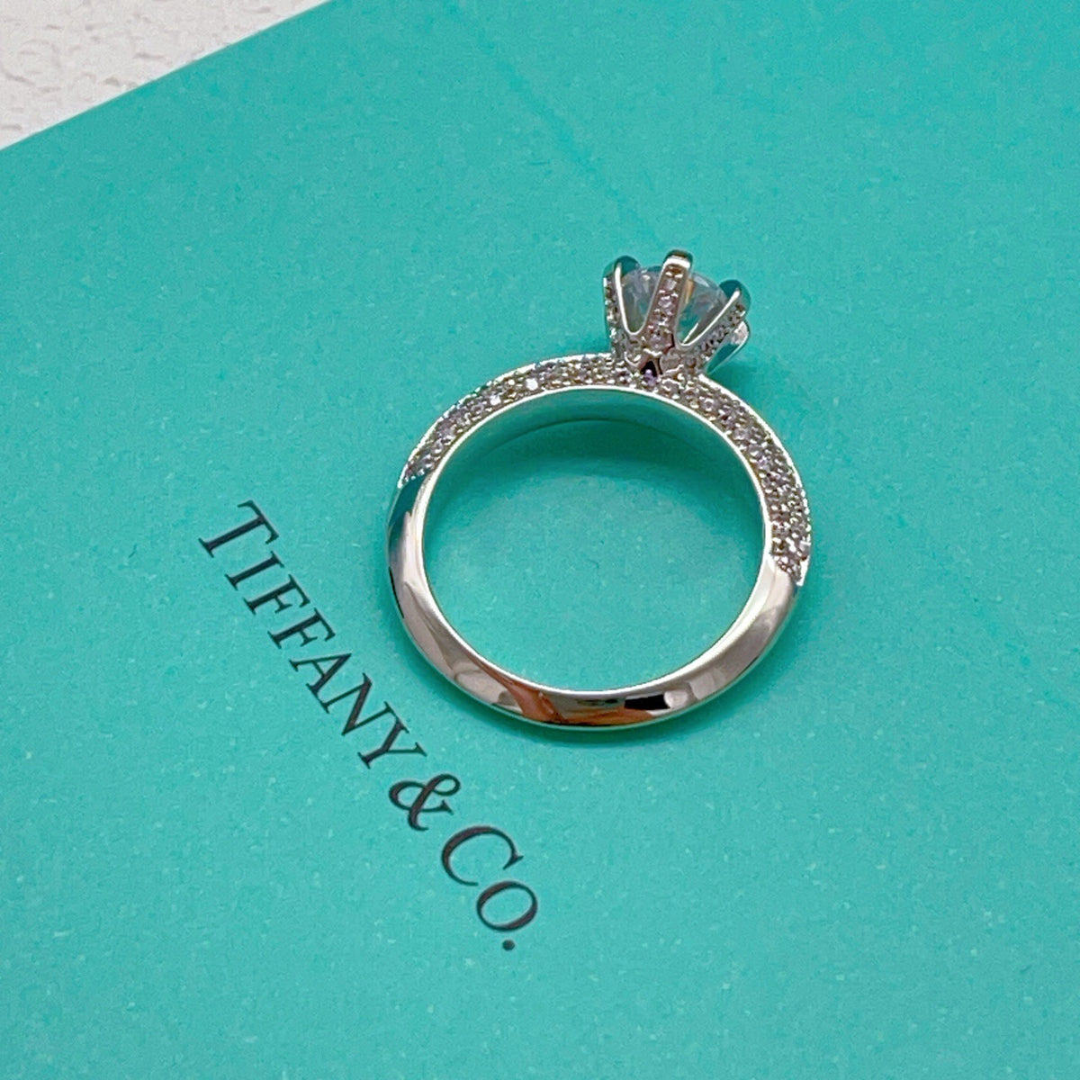 silver brass crystal inlaid Ring for women - alternate angle view 4
