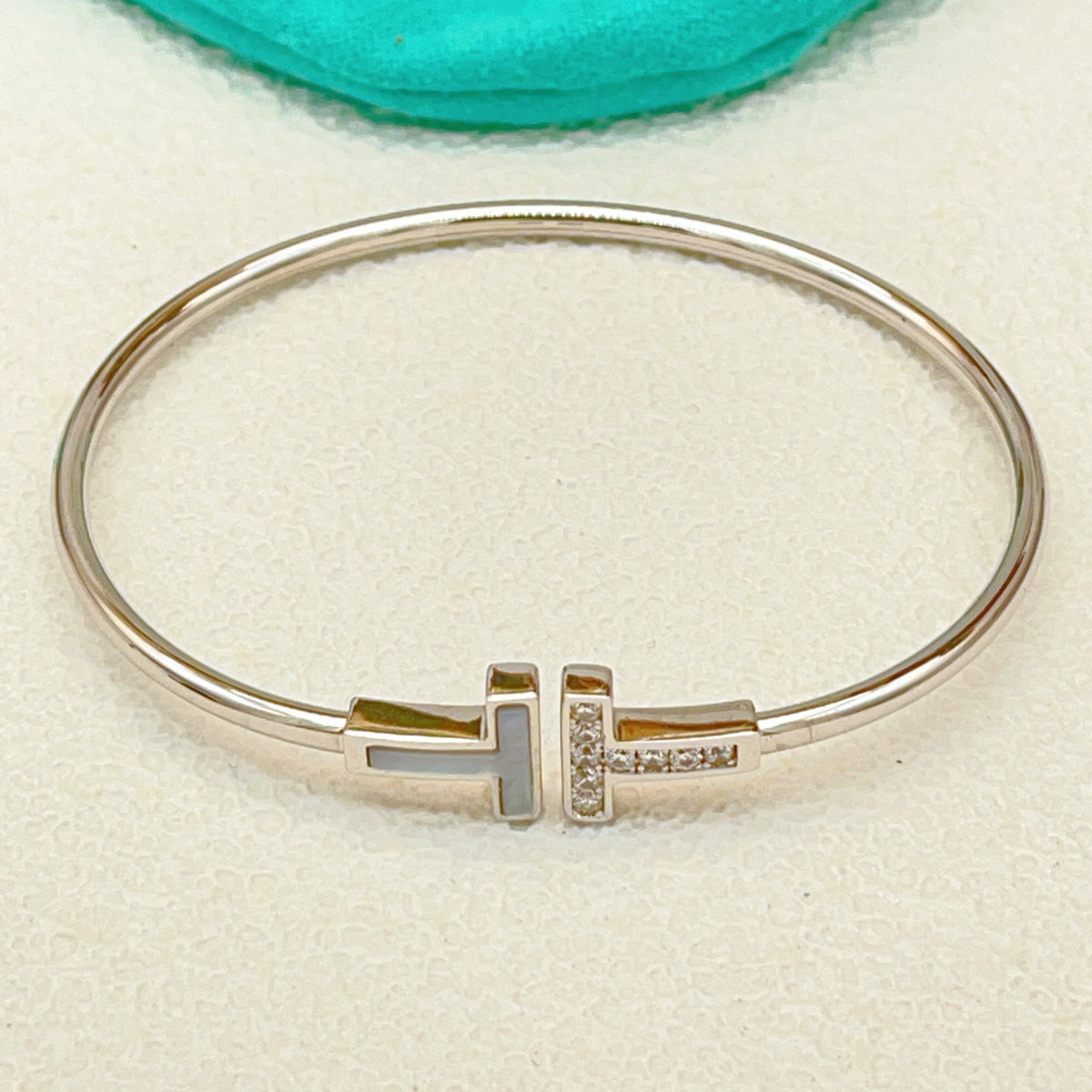 silver brass crystal inlaid Bangle for women - product detail view