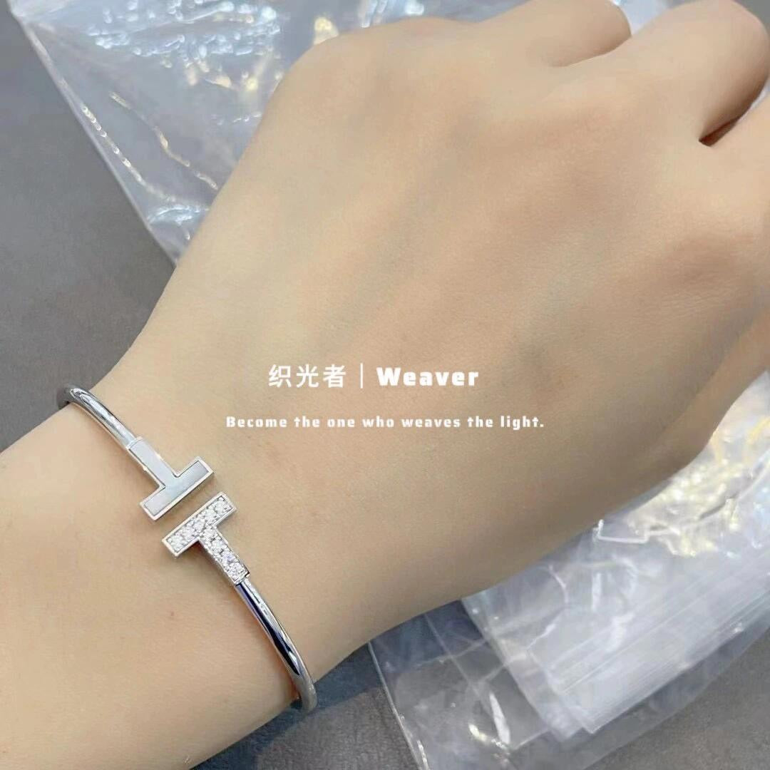 silver brass crystal inlaid Bangle for women - alternate angle view 8