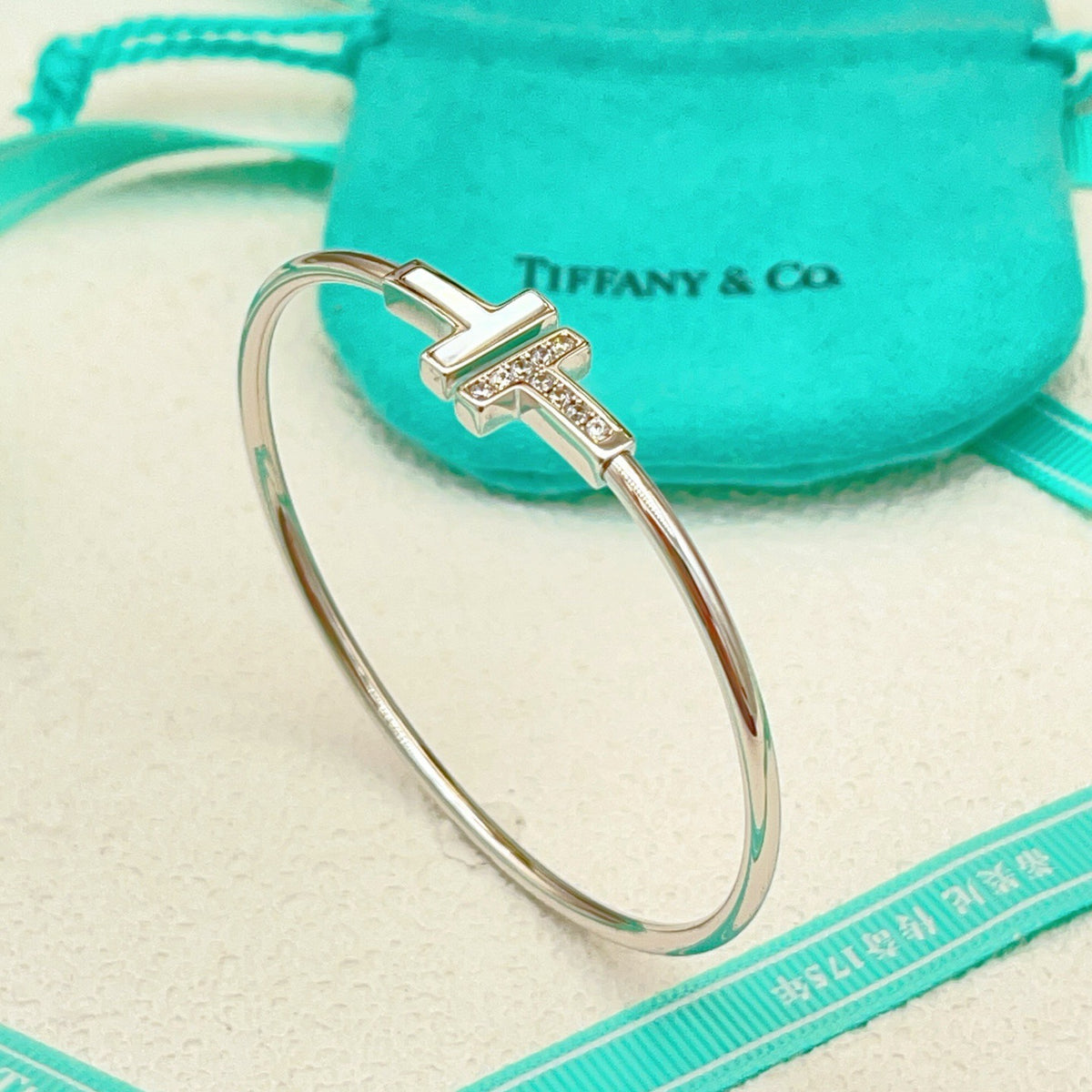 silver brass crystal inlaid Bangle for women - alternate angle view 3