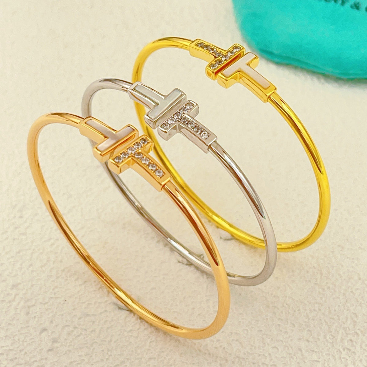 silver brass crystal inlaid Bangle for women - alternate angle view 7