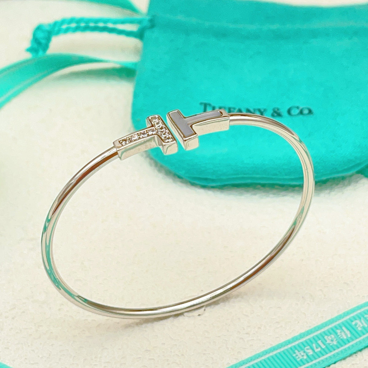 silver brass crystal inlaid Bangle for women - alternate angle view 2