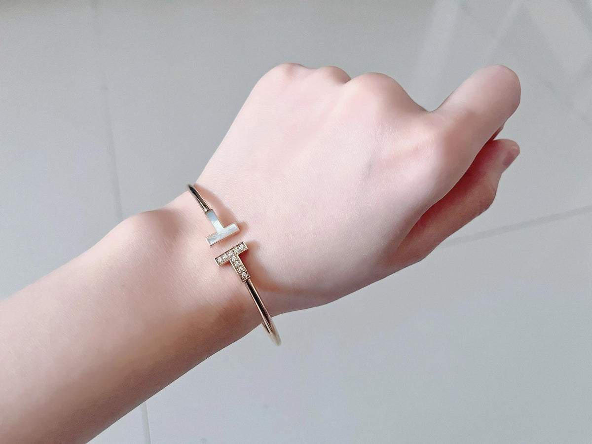 silver brass crystal inlaid Bangle for women - alternate angle view 9