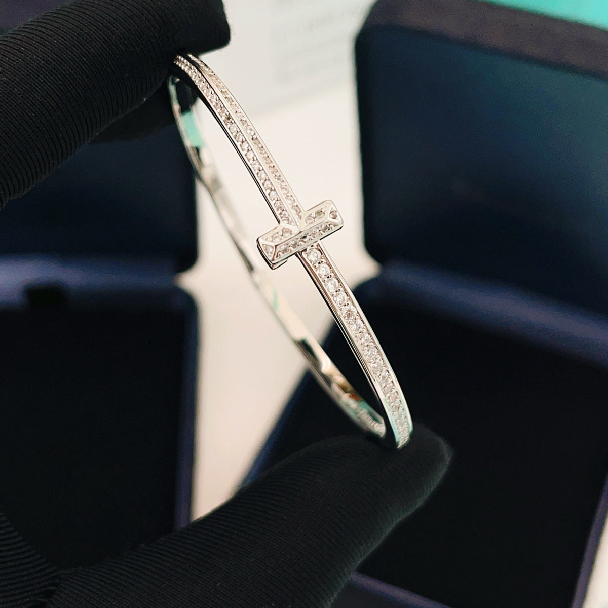 silver brass luxury Bangle for women - alternate angle view 2