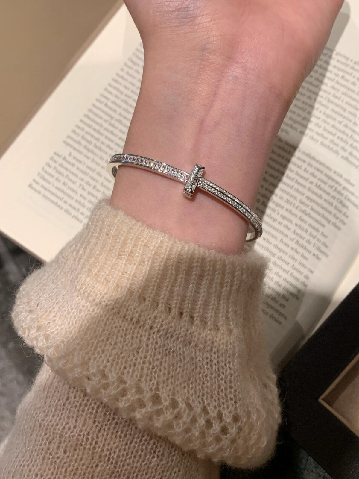 silver brass luxury Bangle for women - alternate angle view 8