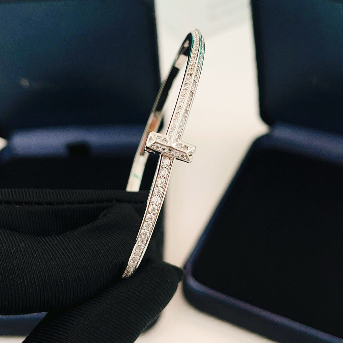 silver brass luxury Bangle for women - alternate angle view 4