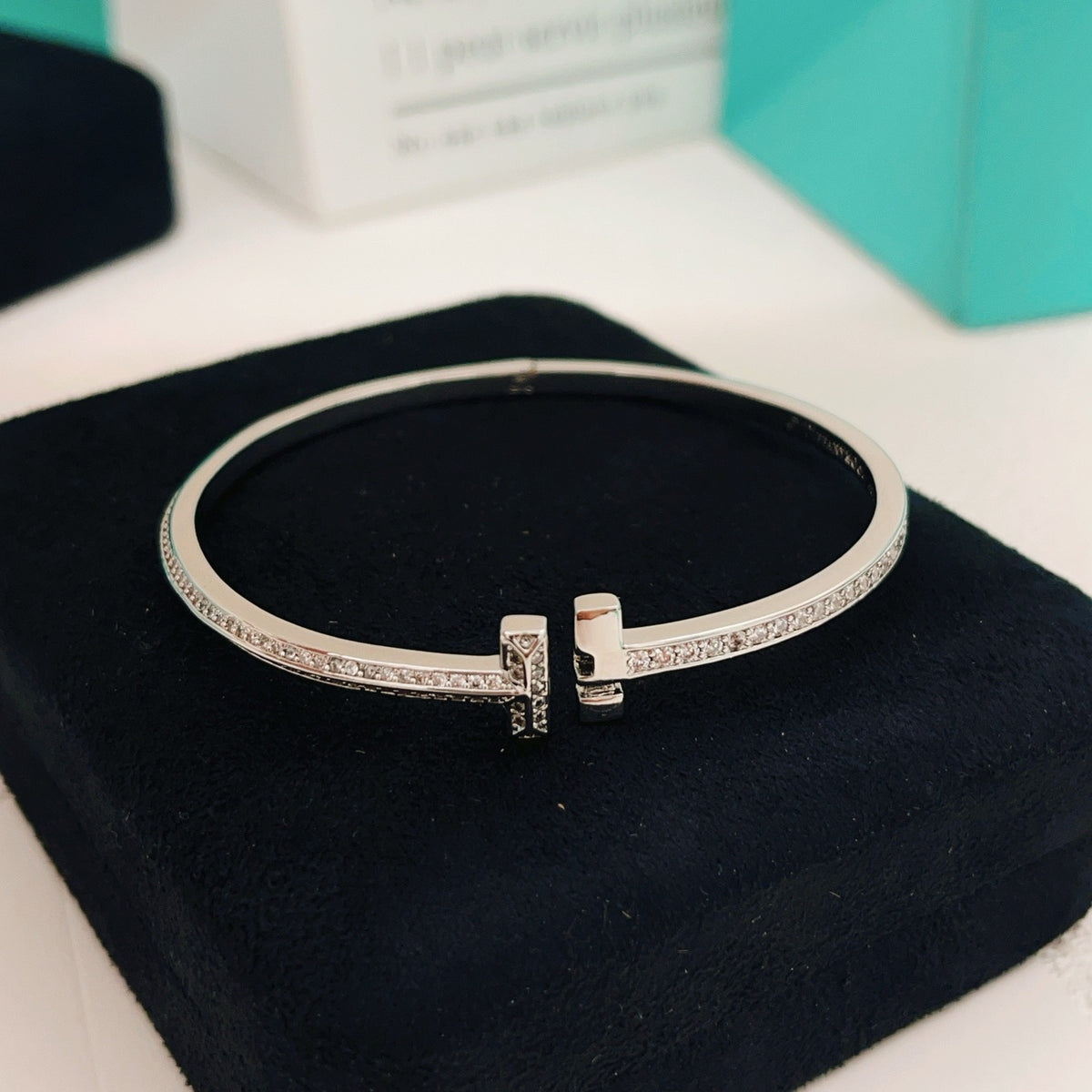 silver brass luxury Bangle for women - alternate angle view 3
