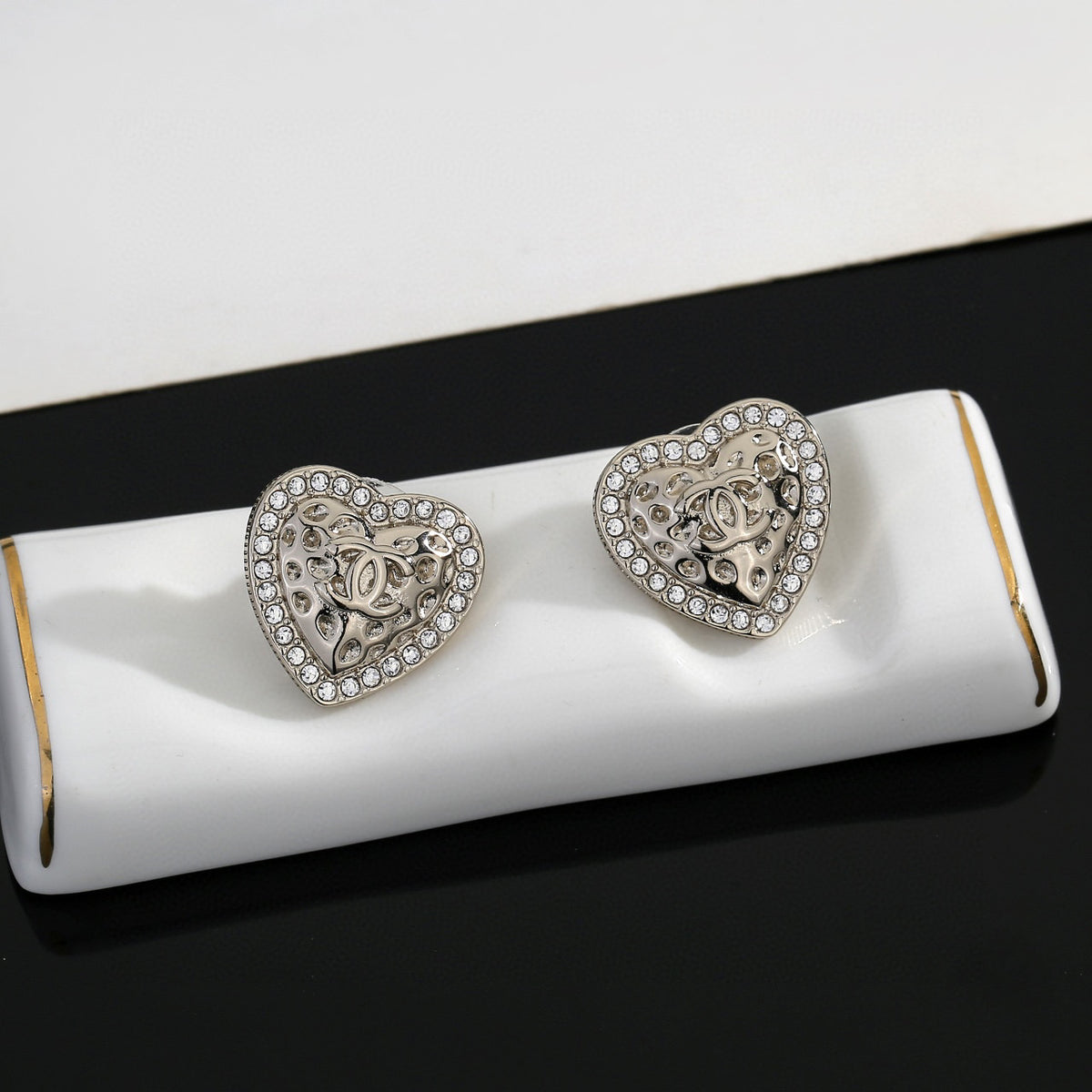 gold resin heart Stud Earrings for women - alternate angle view 3
