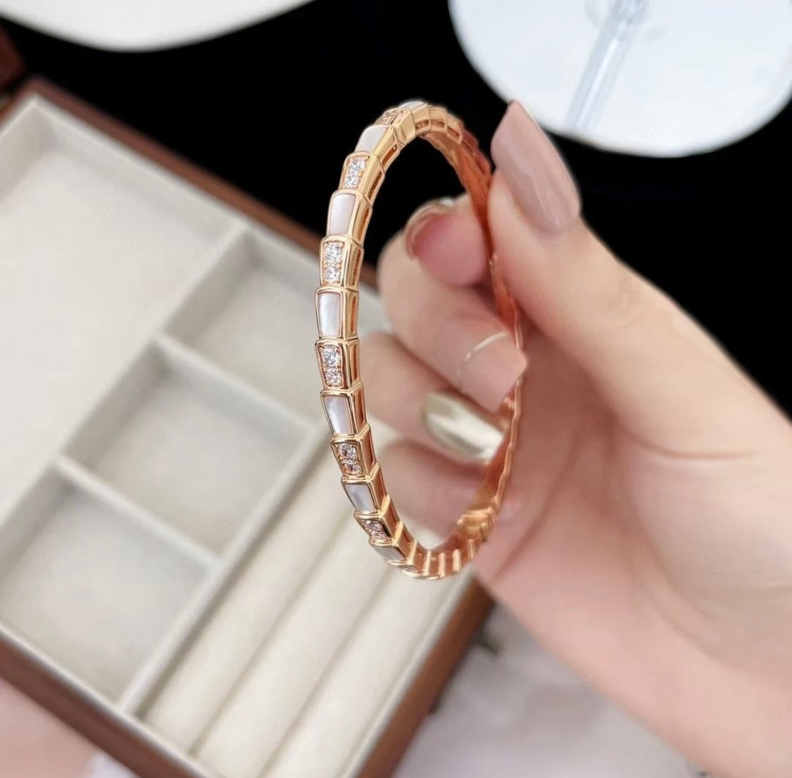 rose gold crystal rose Bangle for women - alternate angle view 2