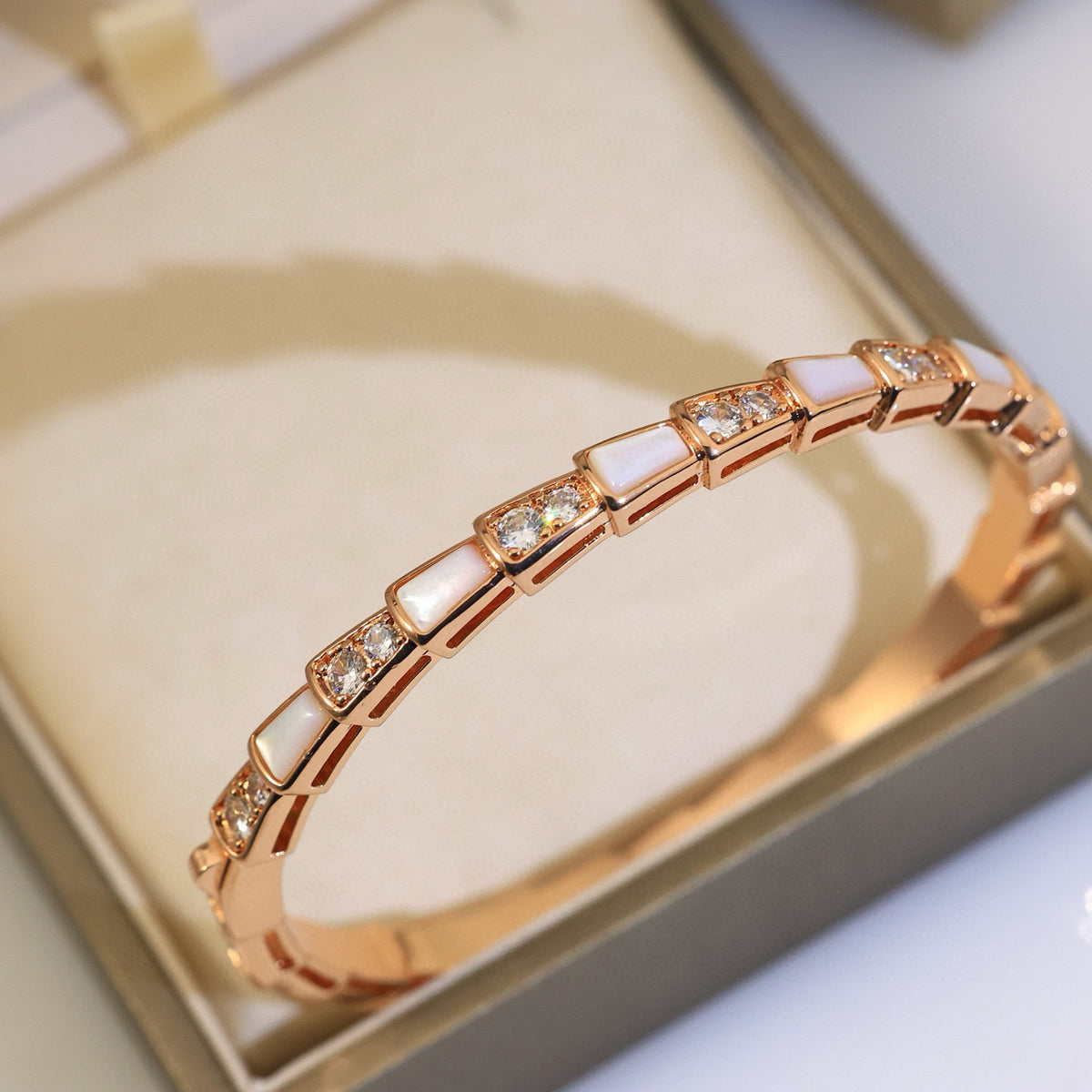 rose gold crystal rose Bangle for women - alternate angle view 3