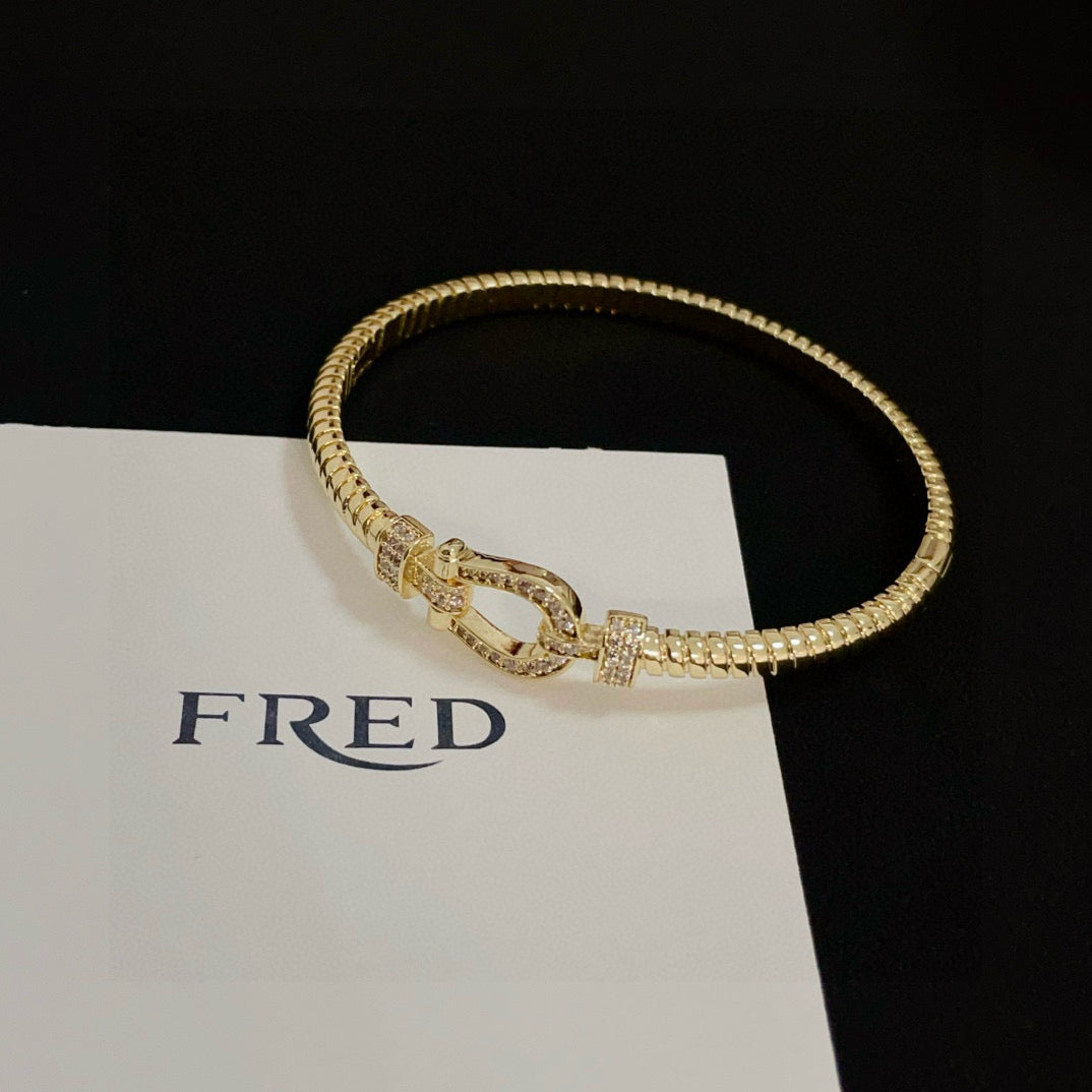 red crystal horseshoe Bangle for women - alternate angle view 4