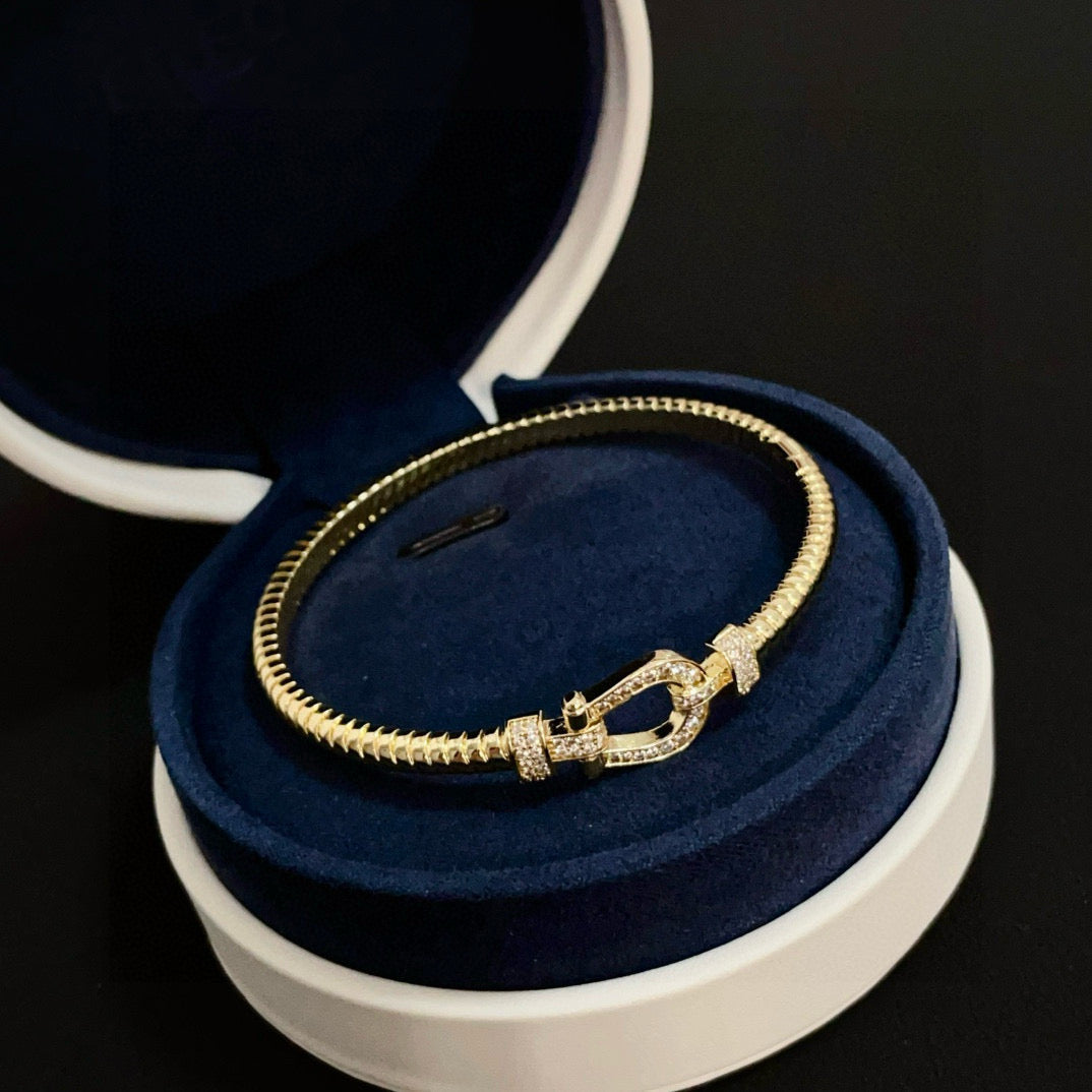 red crystal horseshoe Bangle for women - alternate angle view 3