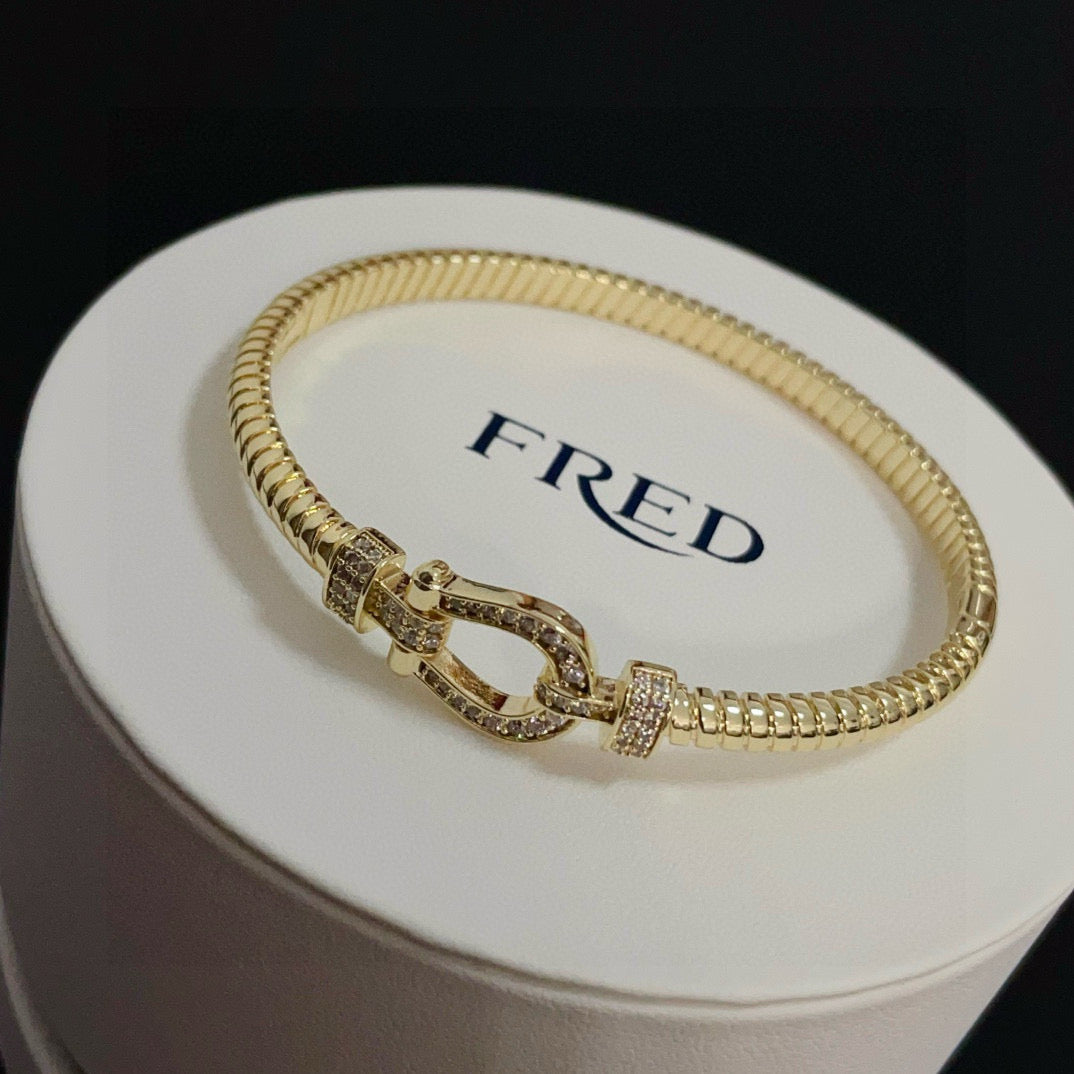 red crystal horseshoe Bangle for women - alternate angle view 2