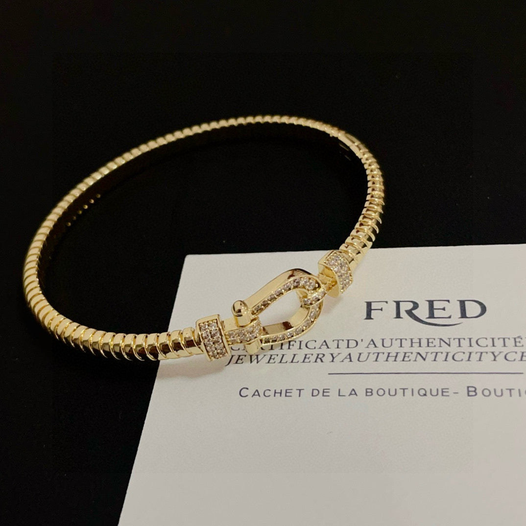 red crystal horseshoe Bangle for women - alternate angle view 6