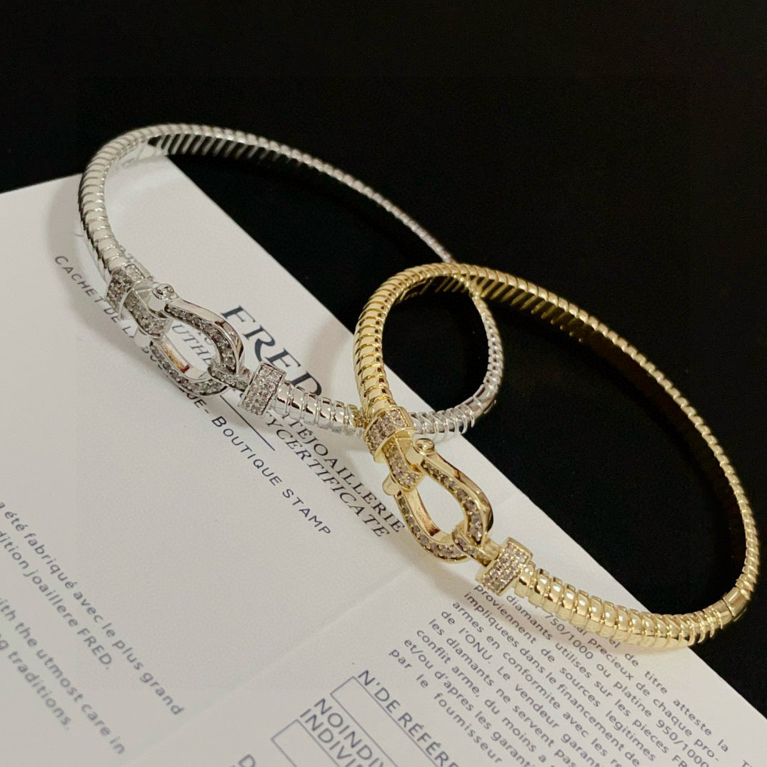 red crystal horseshoe Bangle for women - alternate angle view 8