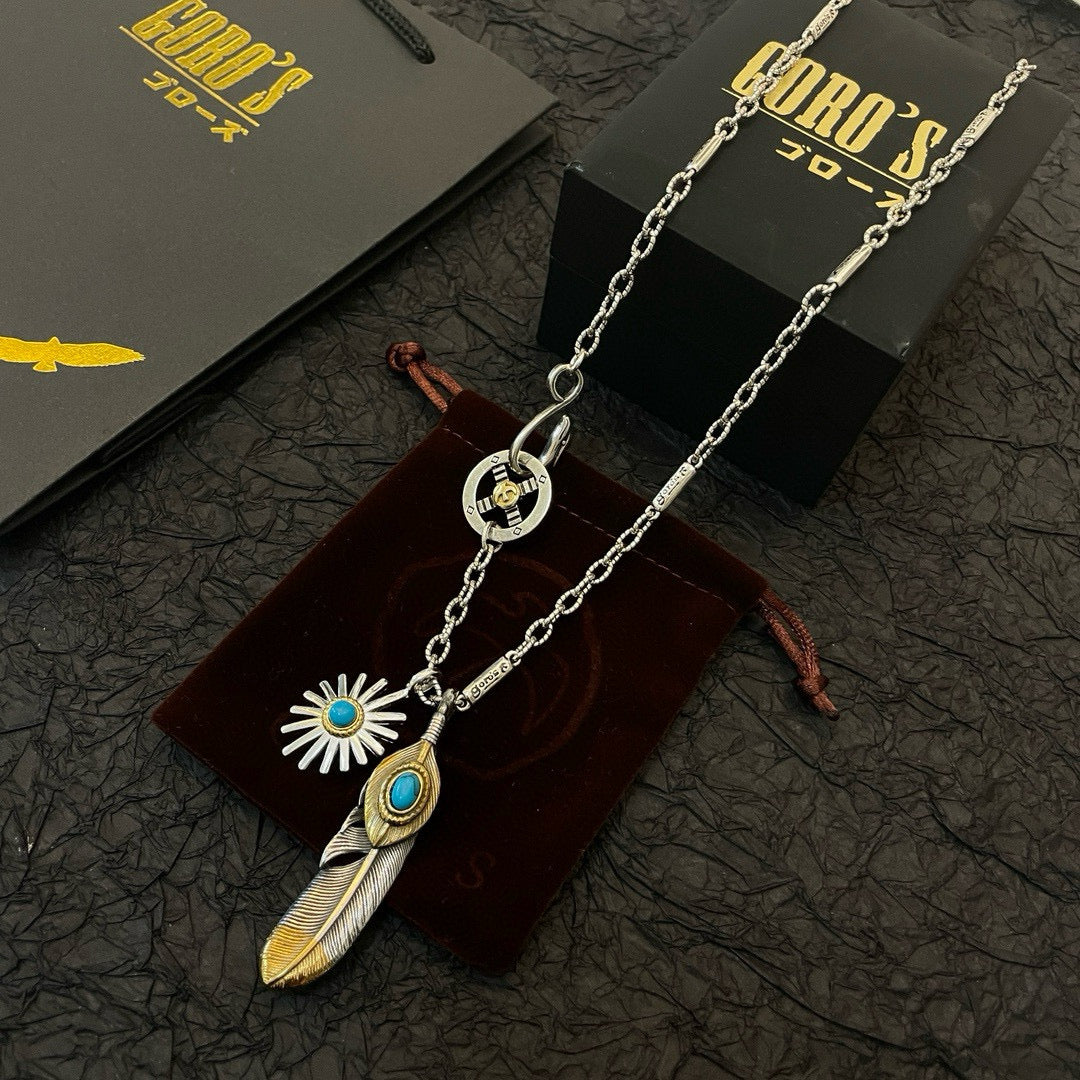 silver stone letter Pendant for men - alternate angle view 4