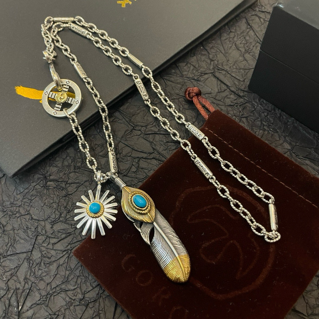 silver stone letter Pendant for men - alternate angle view 3