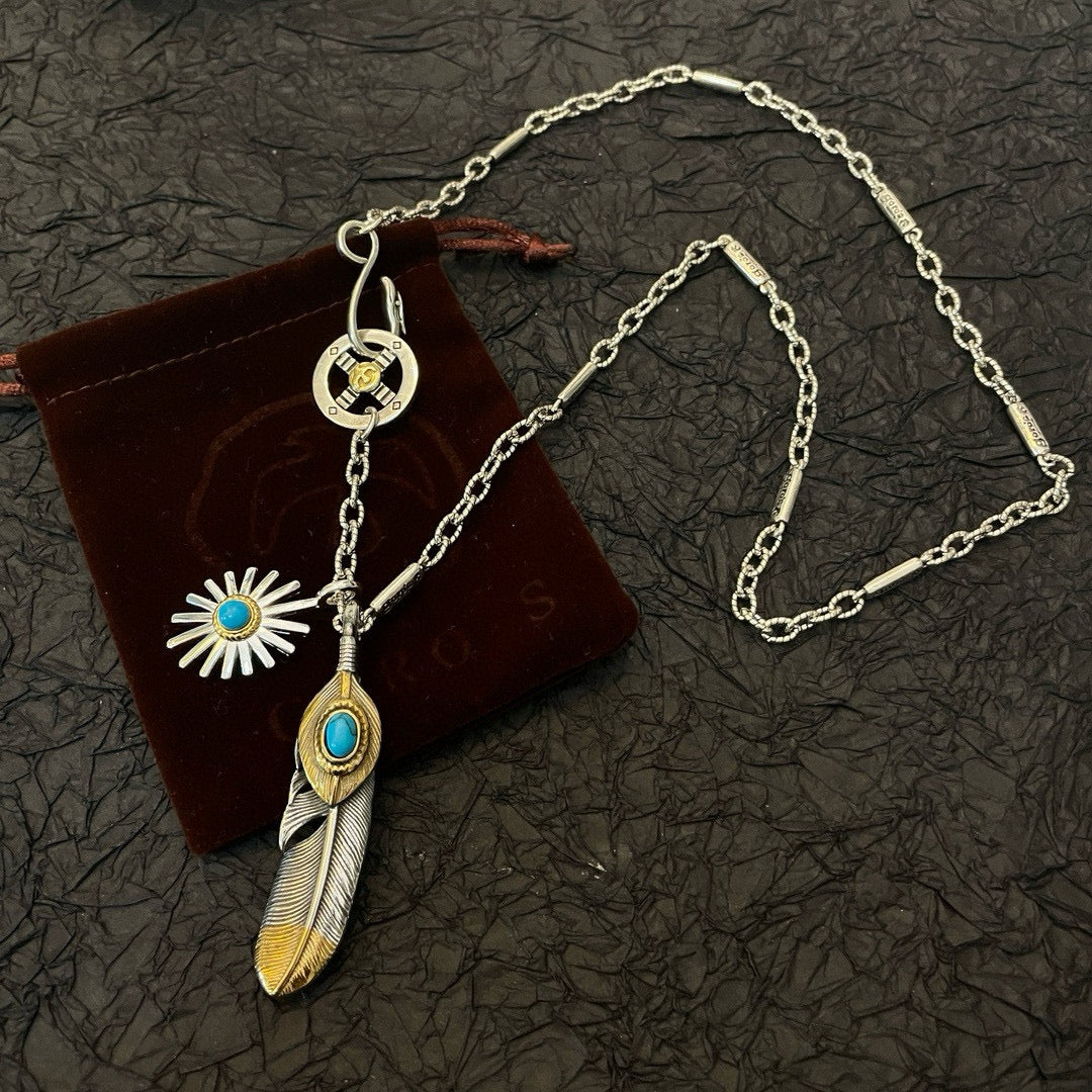 silver stone letter Pendant for men - alternate angle view 5