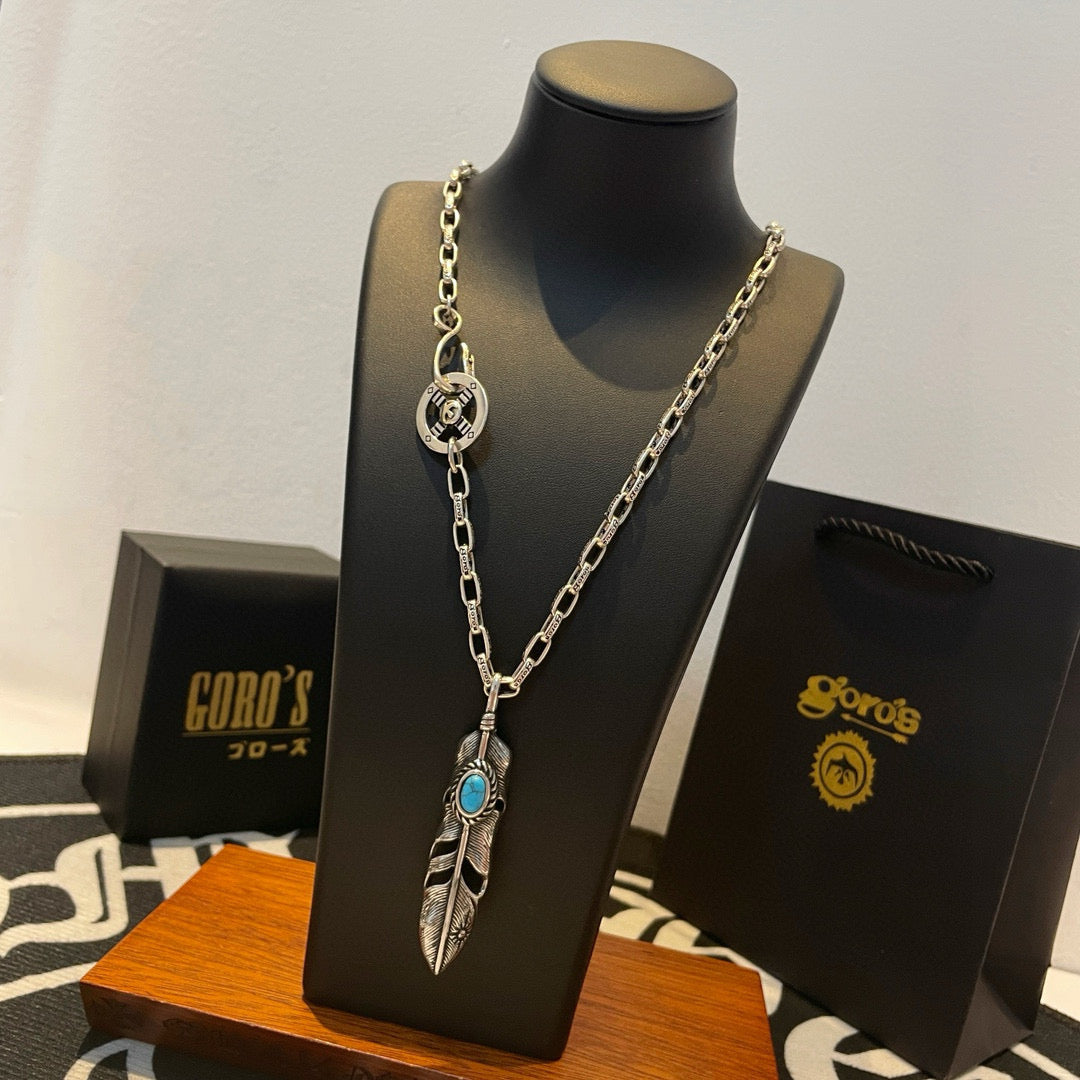 silver stone letter Pendant for men - alternate angle view 2