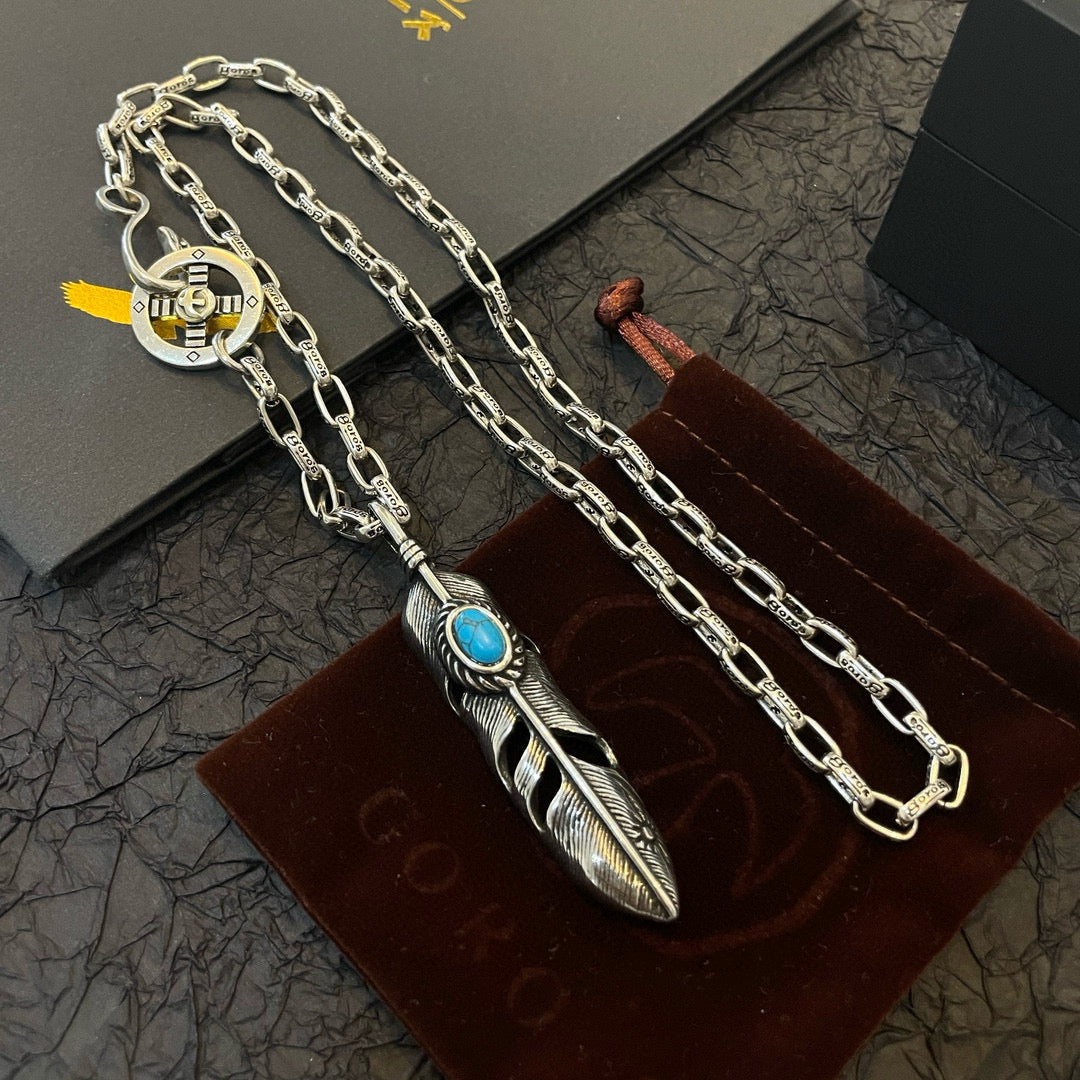 silver stone letter Pendant for men - alternate angle view 5