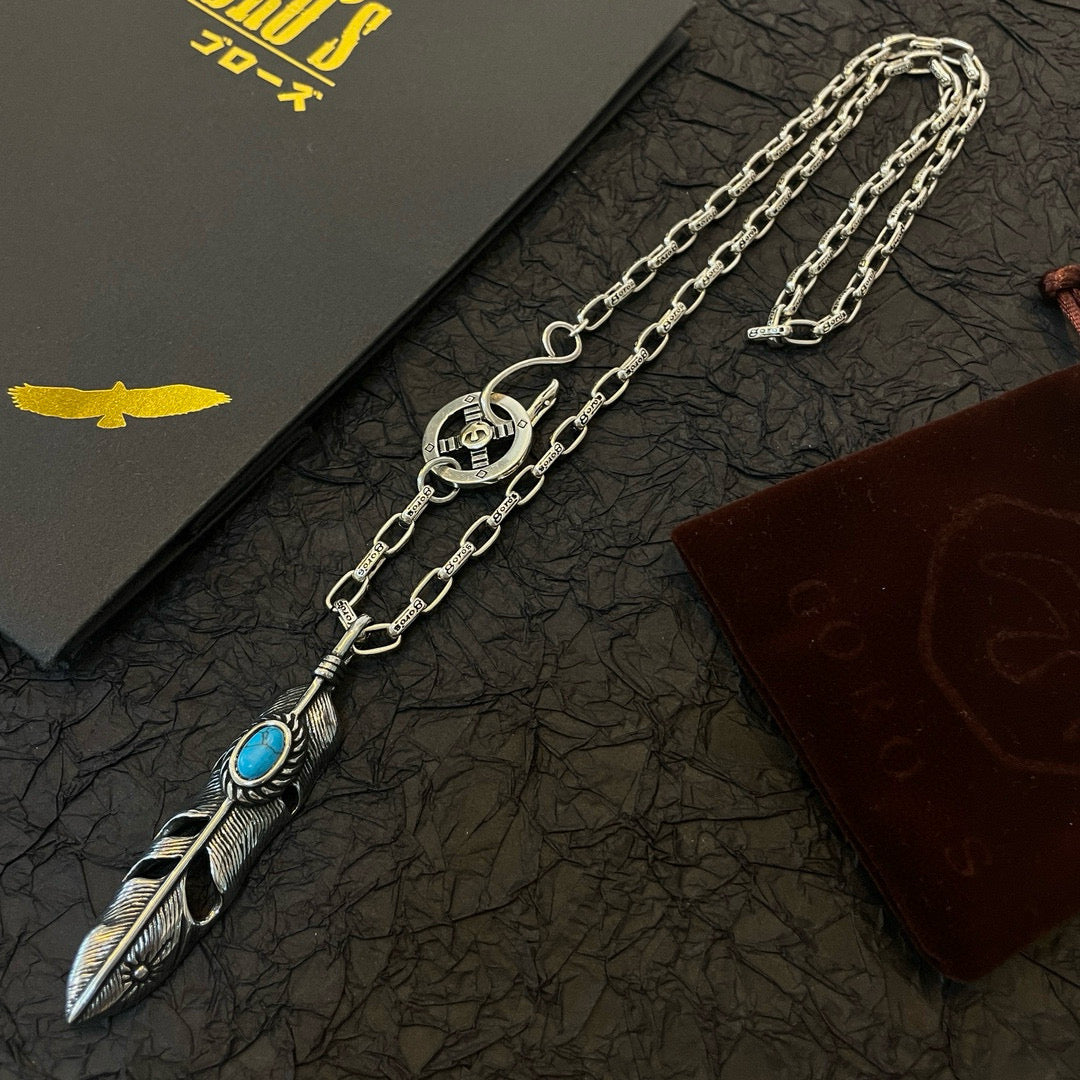 silver stone letter Pendant for men - alternate angle view 9