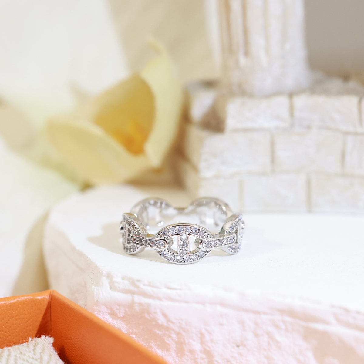 rose gold crystal rose Ring for women - alternate angle view 6