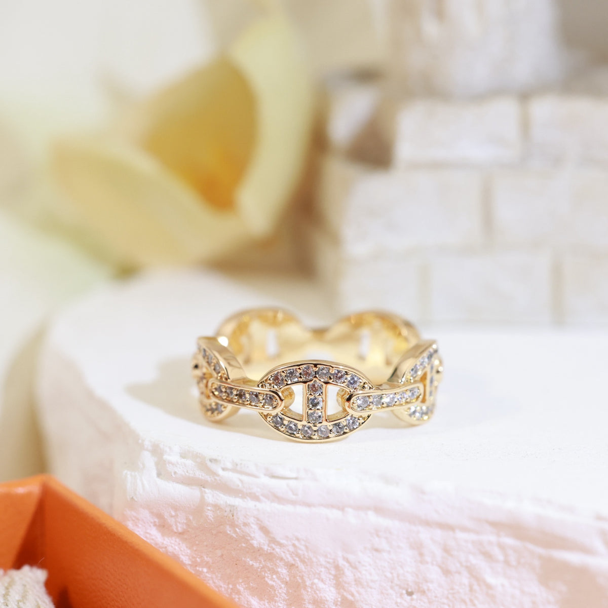 rose gold crystal rose Ring for women - alternate angle view 5