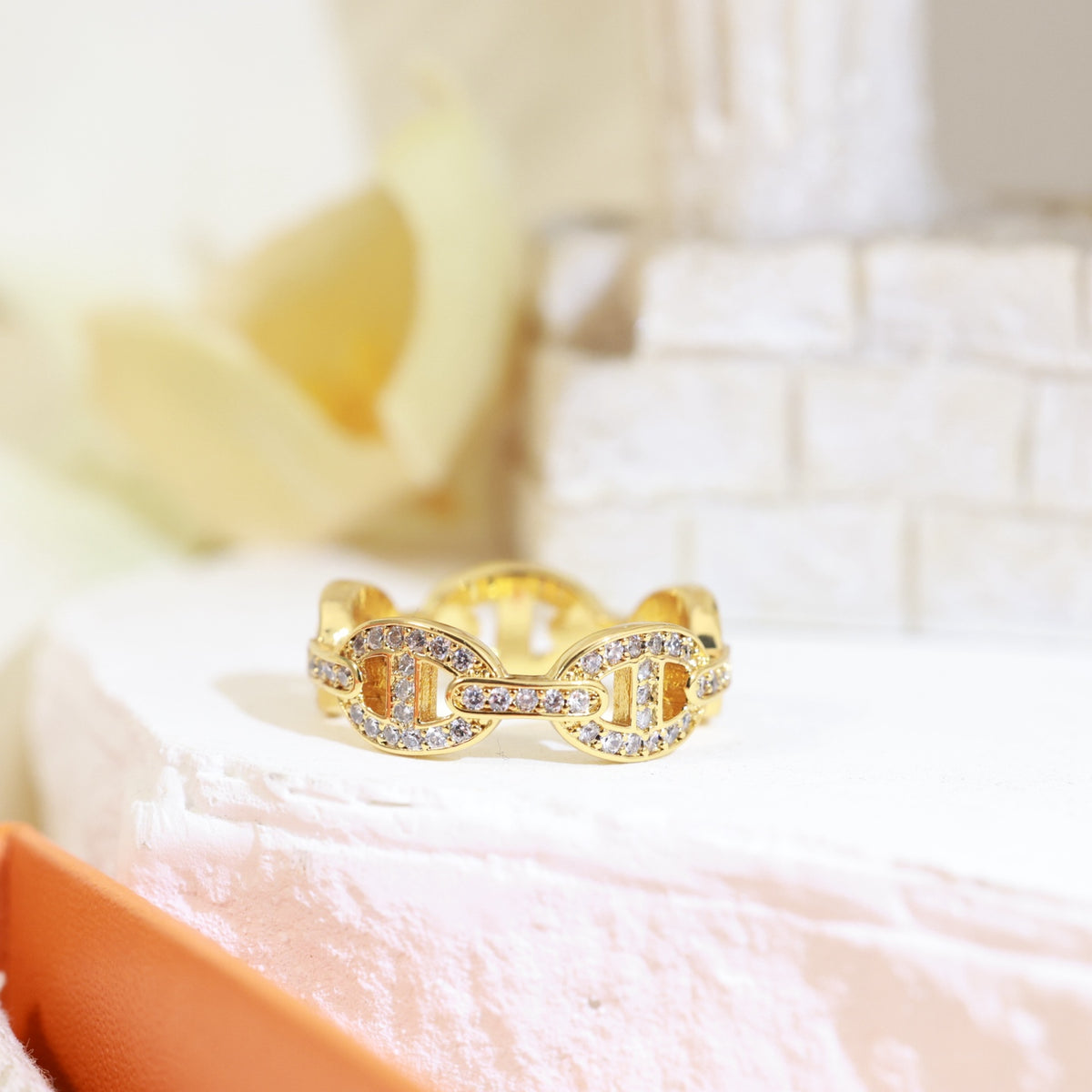 rose gold crystal rose Ring for women - alternate angle view 4
