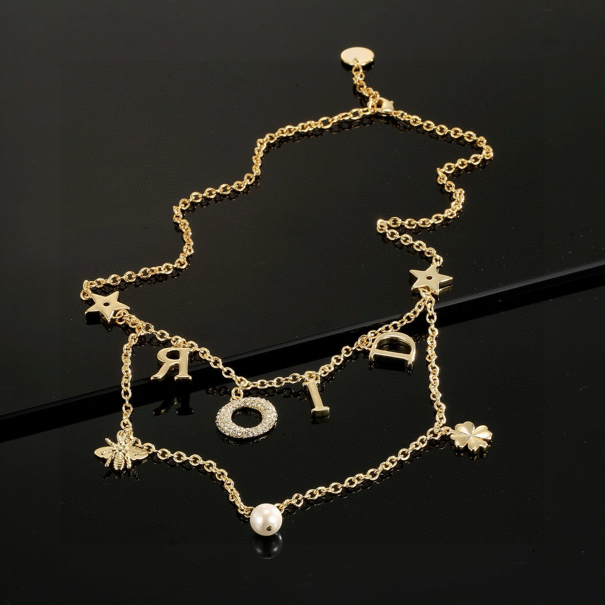 gold crystal letter Necklace for women - alternate angle view 2
