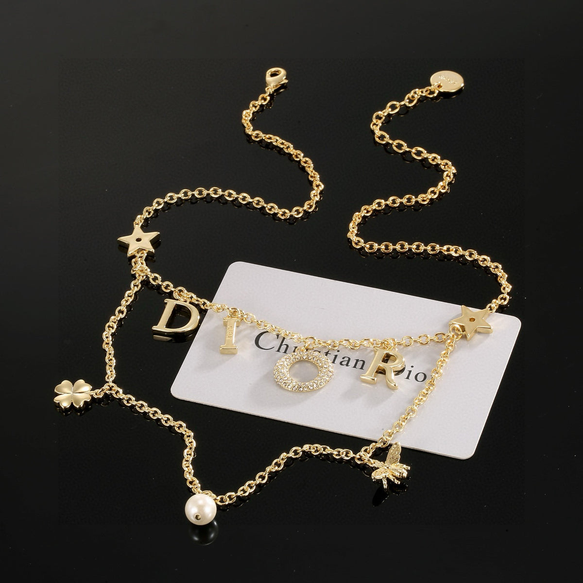 gold crystal letter Necklace for women - product detail view