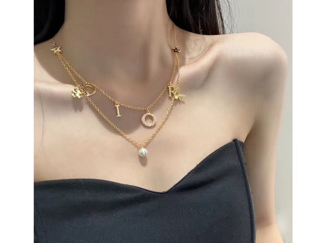 gold crystal letter Necklace for women - alternate angle view 3