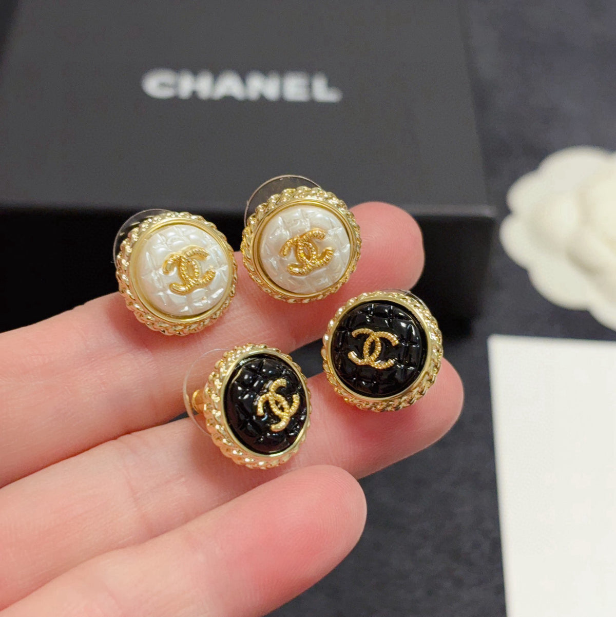 white minimalist Stud Earrings for women - alternate angle view 8